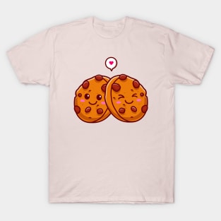 Cute Cookies With Milk Cartoon T-Shirt